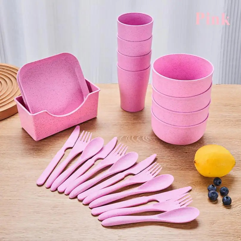 25pcs Value Pack Portable Travel Plastic Plates and Bowl Sets