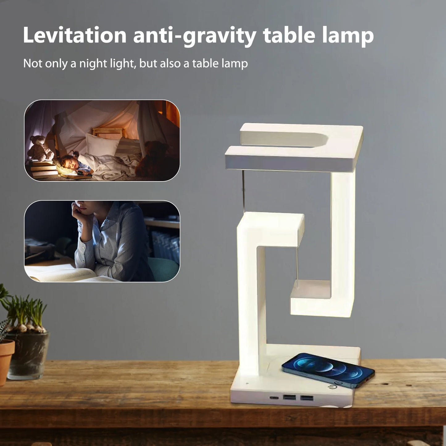 LED Suspending Anti-gravity Desk Light with 10W Wireless Charger